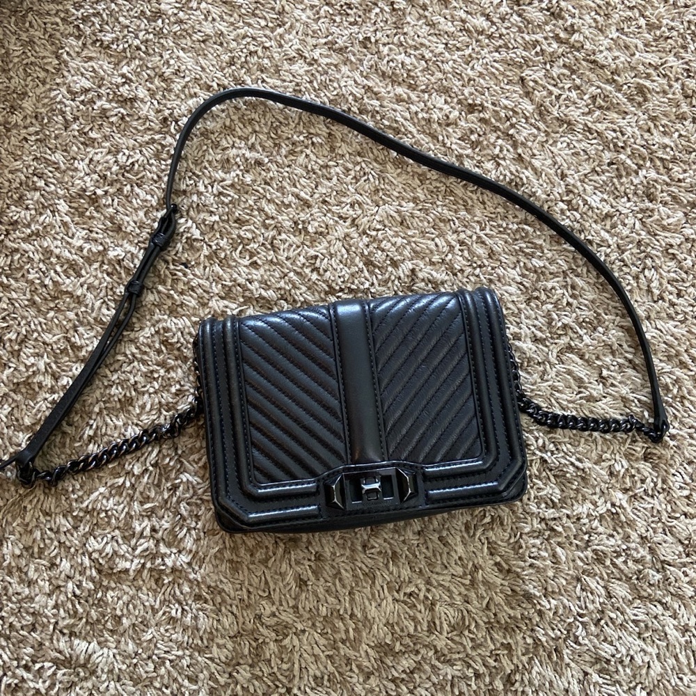 Rebecca Minkoff Black 100% genuine Leather Quilted crossbody bag black hardware